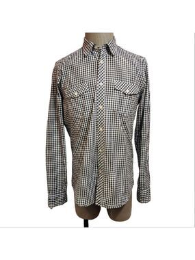 H&M LOGG Mens Checkered Button Front Shirt Black White Large